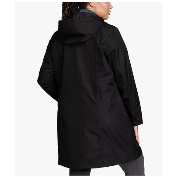 Eddie Bauer WeatherEdge Hood Trench Rain Coat Black XL Lightweight - Picture 5 of 13